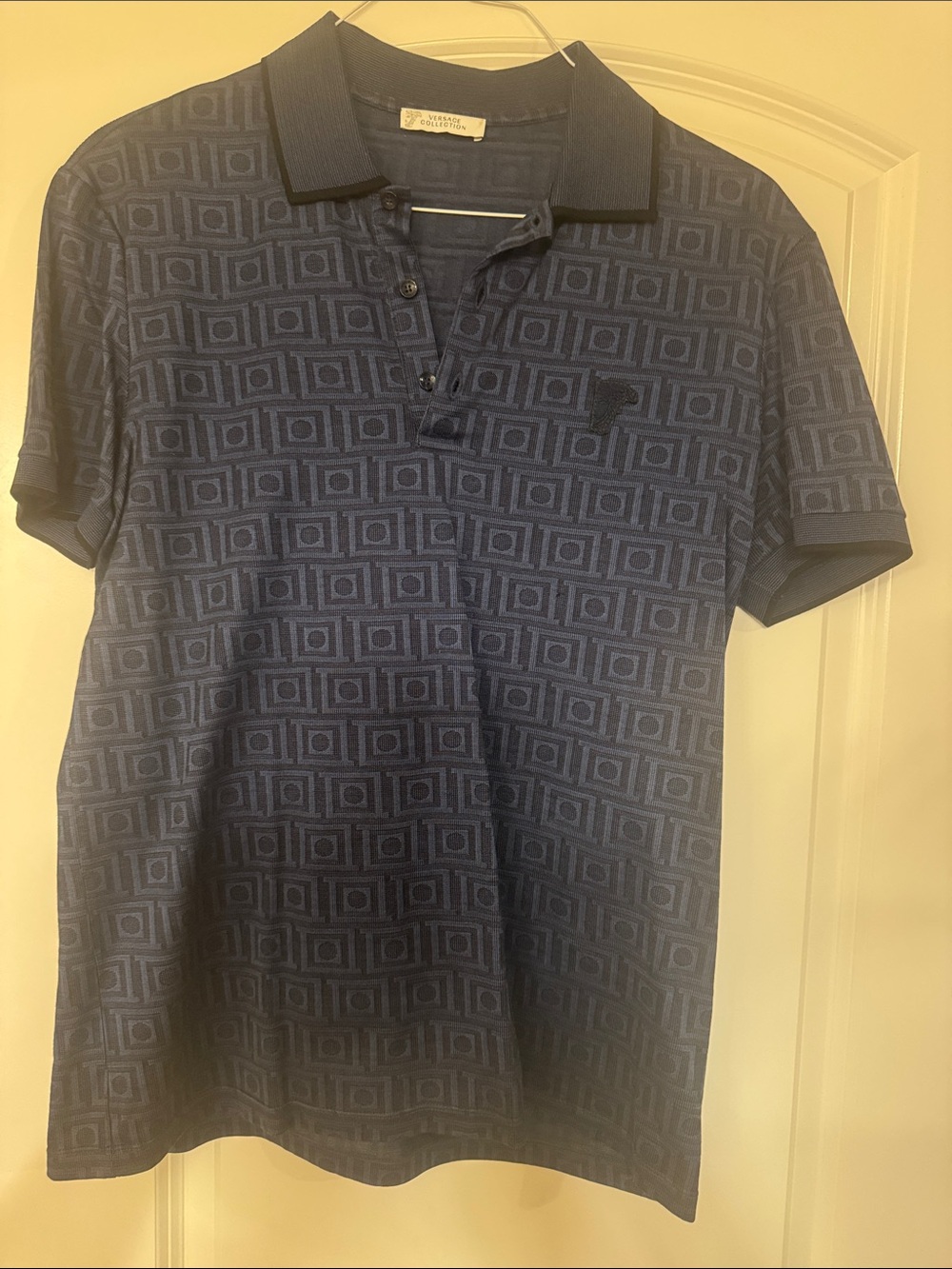 Versace Collection Navy Geometric Short-Sleeve Polo
